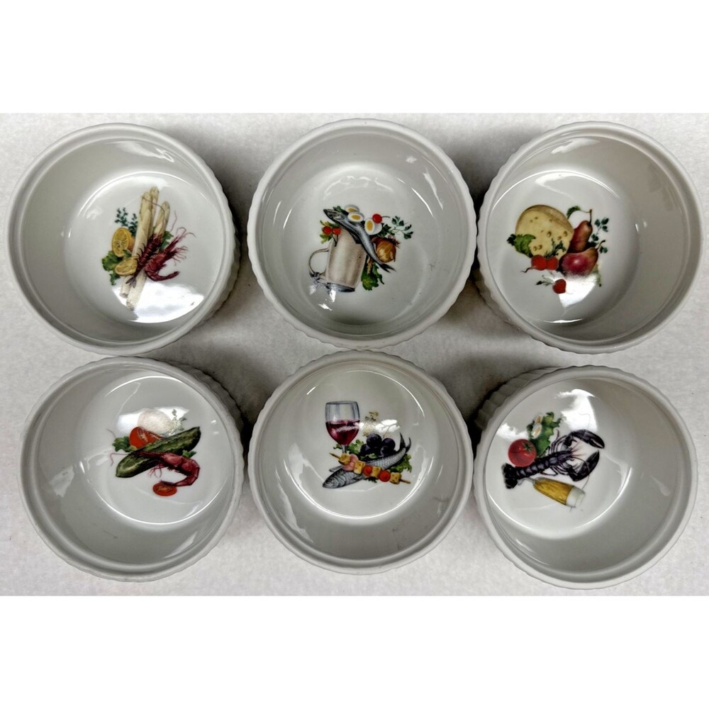 BIA Cordon Bleu Porcelain Ramekins Vegetable Motif Ribbed White 3.5" Set 6